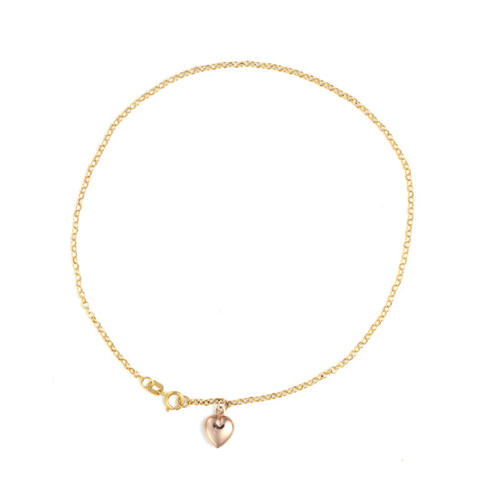 14K yellow gold bracelet with heart charm.