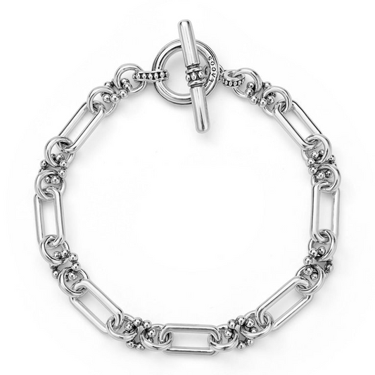 Sterling silver paperclip bracelet with toggle clasp.