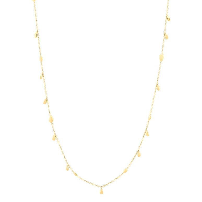 14K yellow gold station necklace, cable link.