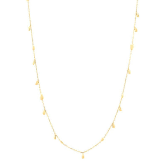 14K yellow gold station necklace, cable link.