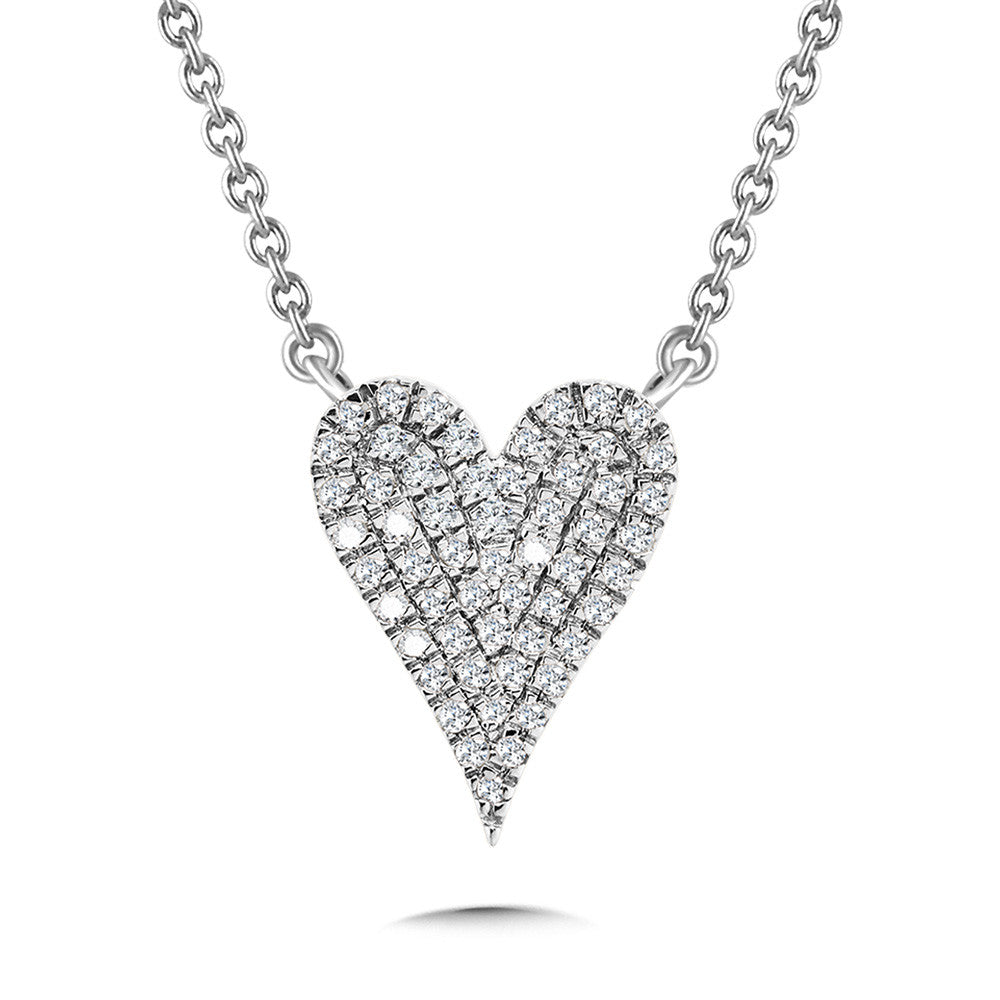 Heart-shaped diamond necklace in white gold.