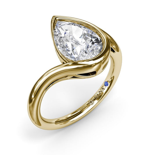 Pear-shaped diamond, twisted yellow gold band.