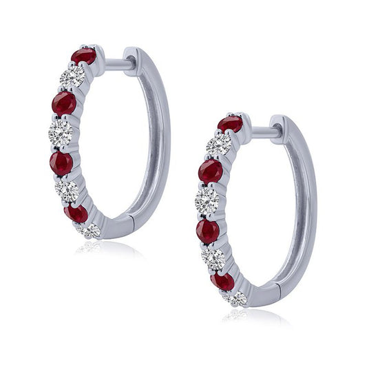 IRENA JEWELS Medium Hoop Ruby Color Gemstone Earrings in 14 Karat Yellow Gold with 8 Round Rubies 0.70ctw