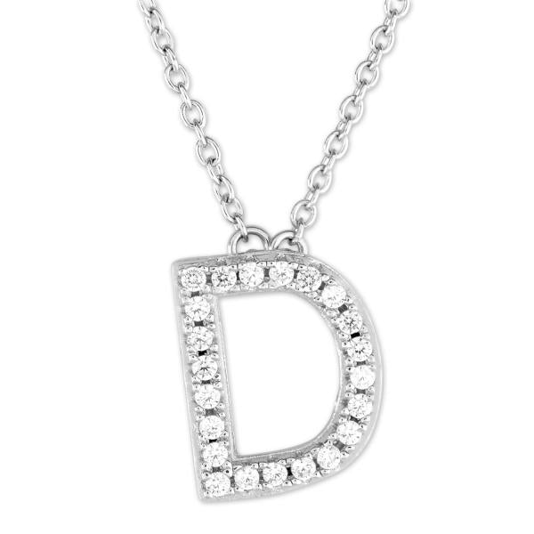 Sterling silver necklace with cubic zirconia initial.