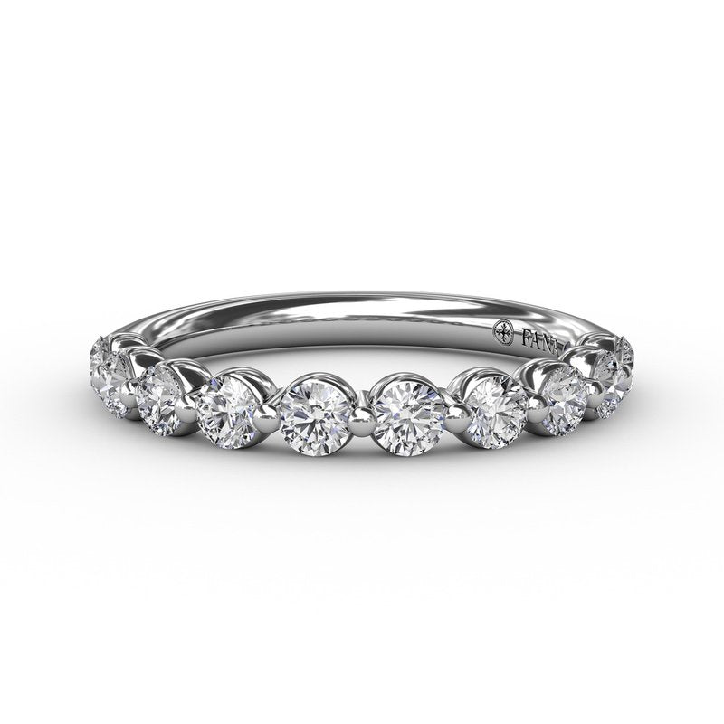 White gold band with round diamonds.