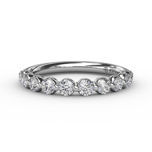 White gold band with round diamonds.
