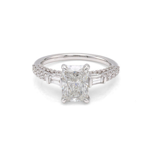 18K white gold ring with radiant diamond.