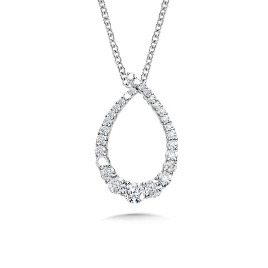 Diamond teardrop necklace in white gold.