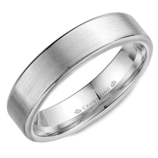 14K white gold band, polished satin finish.