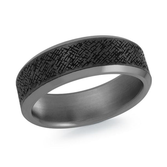 Tantalum carbon fiber band, black-grey, carved design.