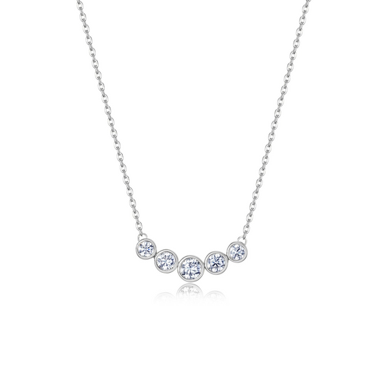 Simulated diamond bar necklace in sterling silver.