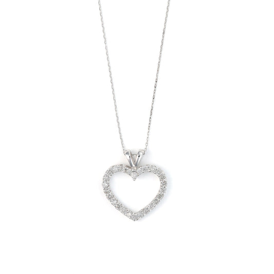 Heart-shaped diamond necklace in white gold.