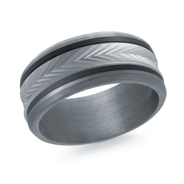 Tantalum band with carved chevron pattern.