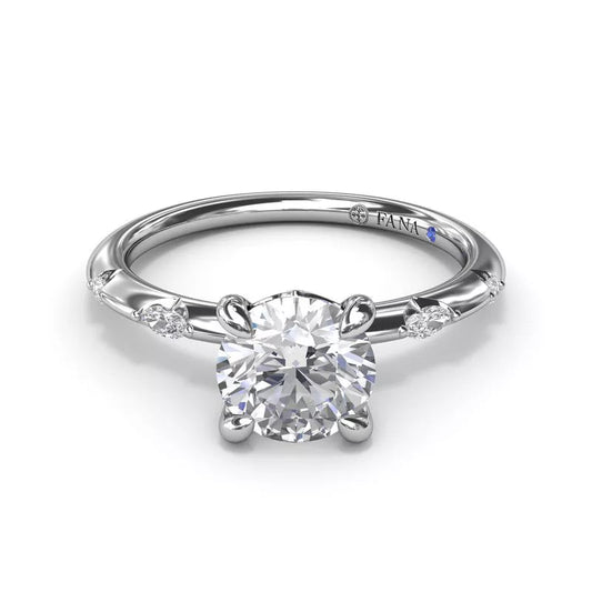 14K white gold ring with hidden diamond accents.