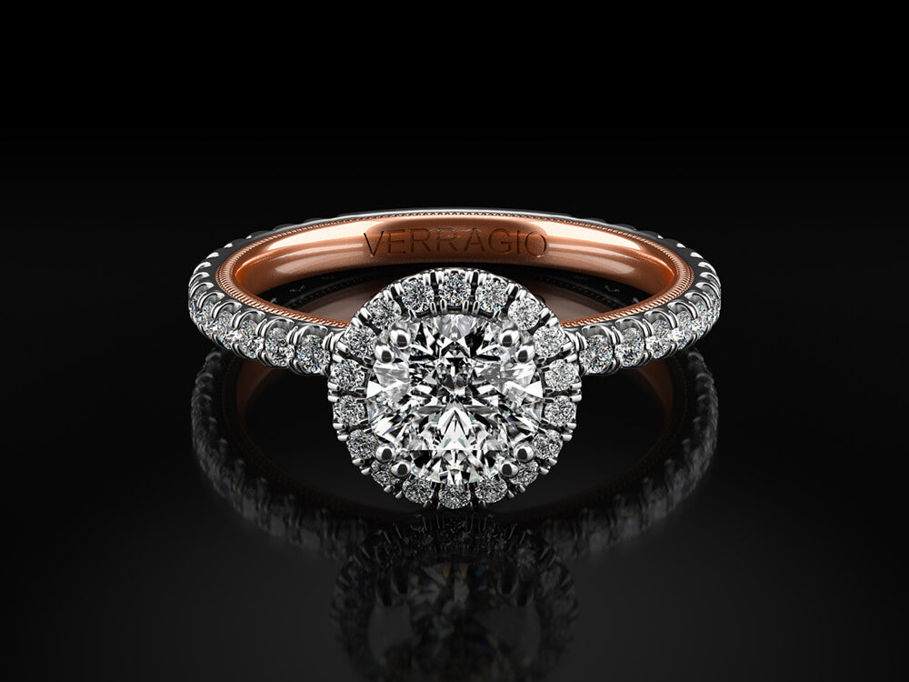 14K White-Rose Gold Diamond Halo Engagement Ring, 52 Diamonds