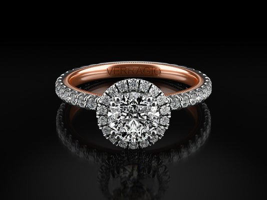 14K White-Rose Gold Diamond Halo Engagement Ring, 52 Diamonds