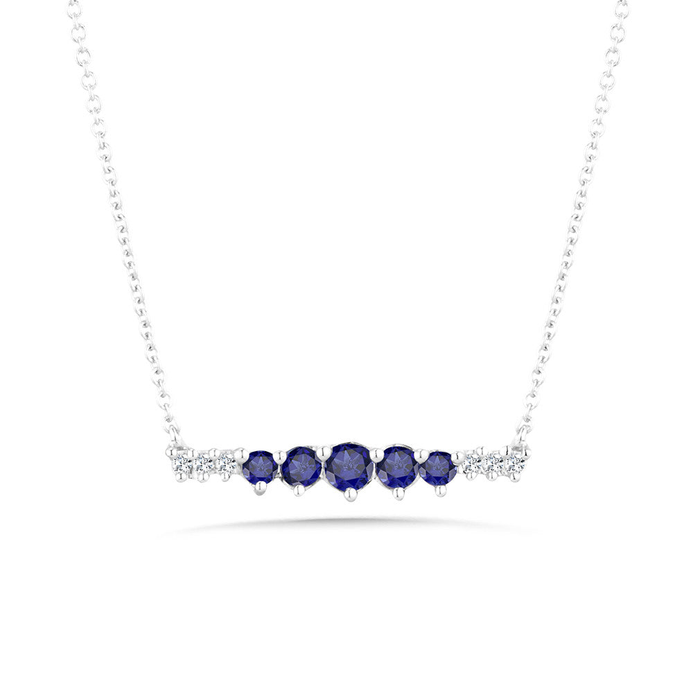 Sapphire and diamond bar necklace in gold.