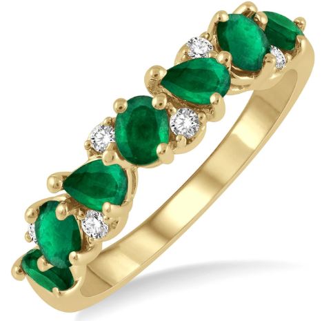 Emerald and diamond band in yellow gold.