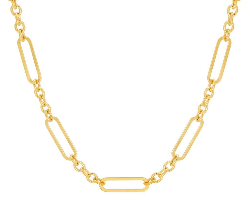 14K yellow gold paperclip chain necklace.