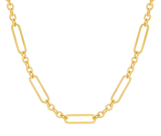 14K yellow gold paperclip chain necklace.