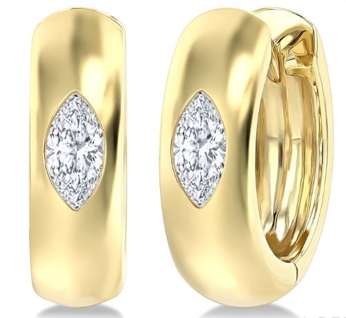 Small yellow gold hoops with marquise diamonds.