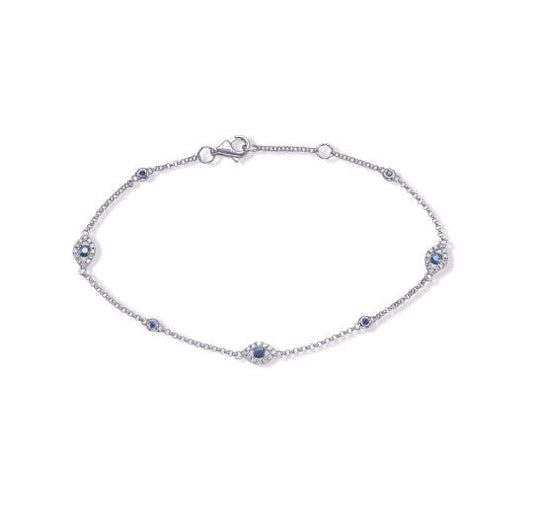 ReMARKable Designs Station Color Gemstone Bracelet in 14 Karat White Gold with 7 Round Sapphires 0.30ctw