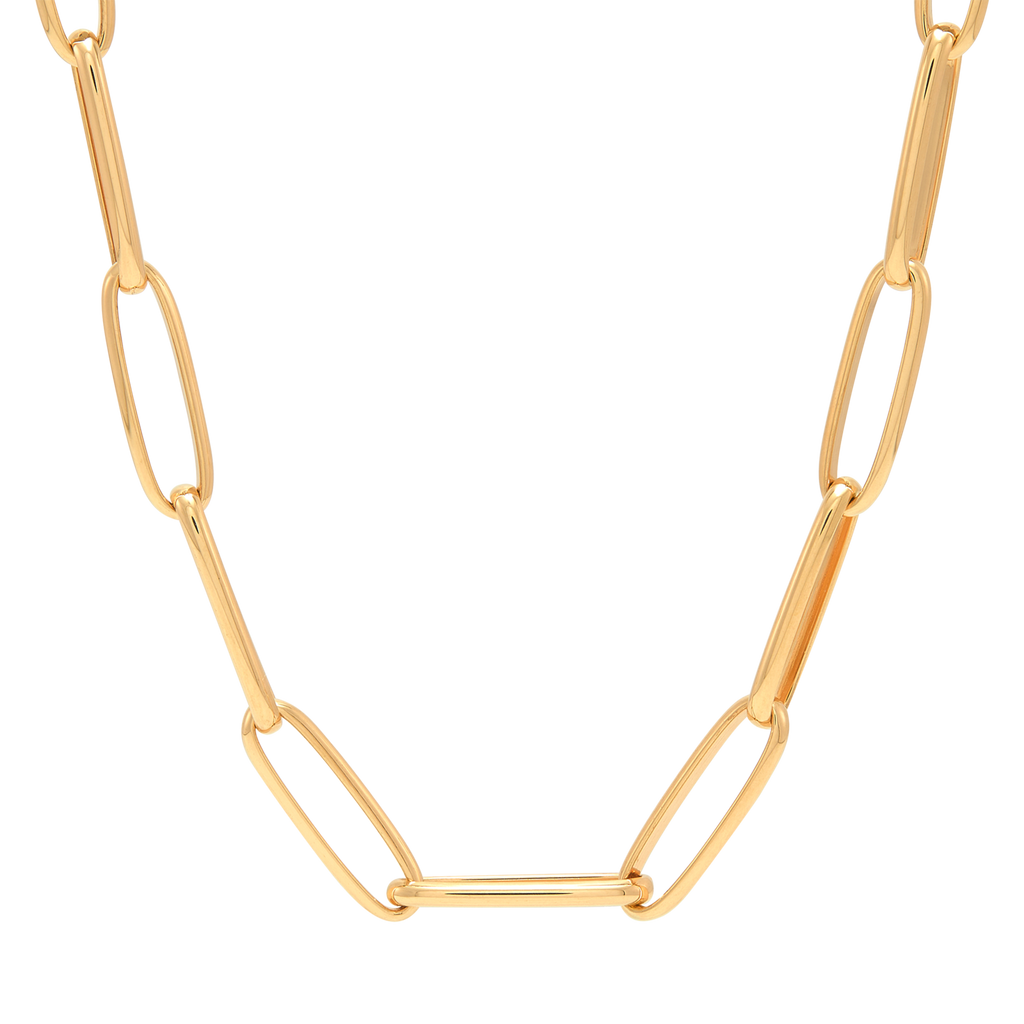 14K yellow gold paperclip chain necklace.