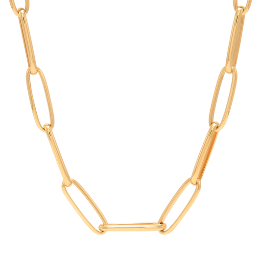 14K yellow gold paperclip chain necklace.