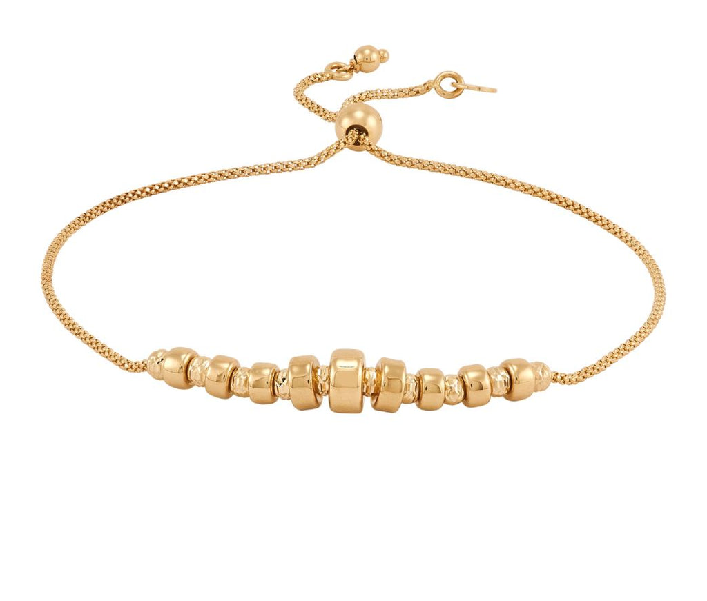 14K yellow gold bolo bracelet, adjustable clasp.