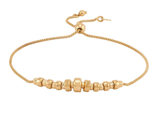 14K yellow gold bolo bracelet, adjustable clasp.