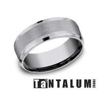 Grey tantalum band with wire brush texture.