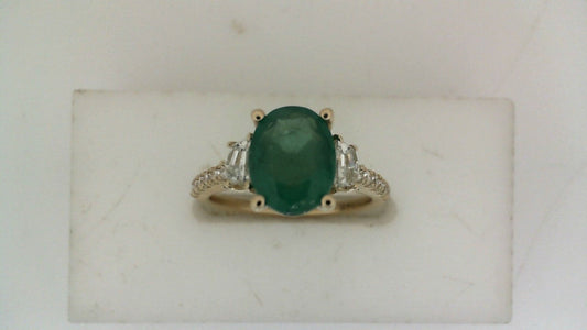 ReMARKable Designs Oval Emerald Color Gemstone Ring in 14 Karat Yellow Gold with 3.10ctw