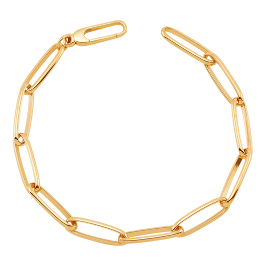 14K yellow gold paperclip bracelet.