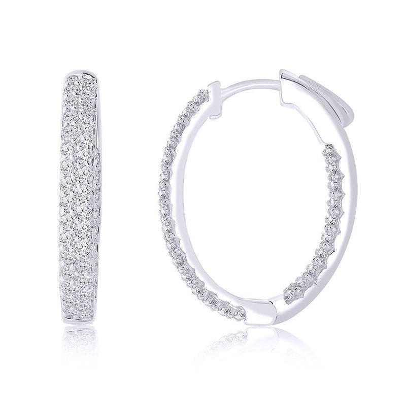 14K white gold diamond hoop earrings.