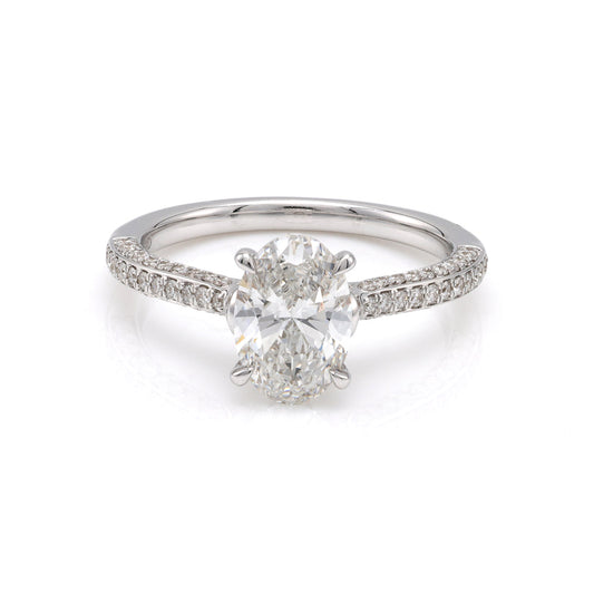Oval diamond white gold engagement ring.