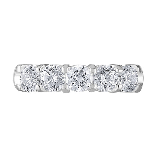Five-diamond white gold wedding band.