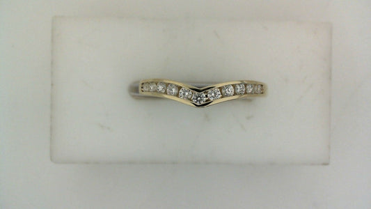 Contour yellow gold band with round diamonds.