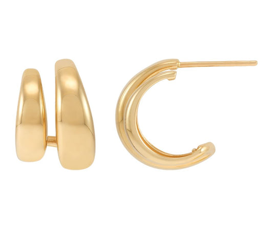 Polished yellow gold huggie earrings, friction back.