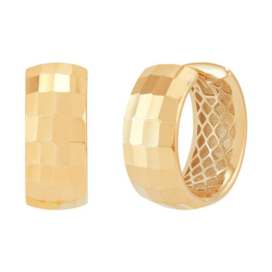 Faceted 14K yellow gold huggie earrings.