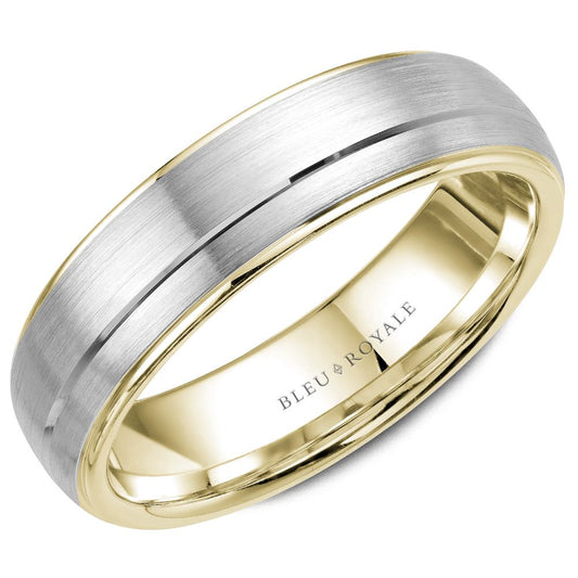Two-tone carved gold band, satin finish.