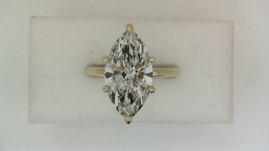 ReMARKable Designs Solitaire Lab-Grown Diamond Complete Engagement Ring in 14 Karat Yellow Gold with 3.01ct Marquise Lab-Grown Diamond, Color: F, Clarity: VS1