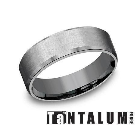 Tantalum grey carved men's band, satin finish.