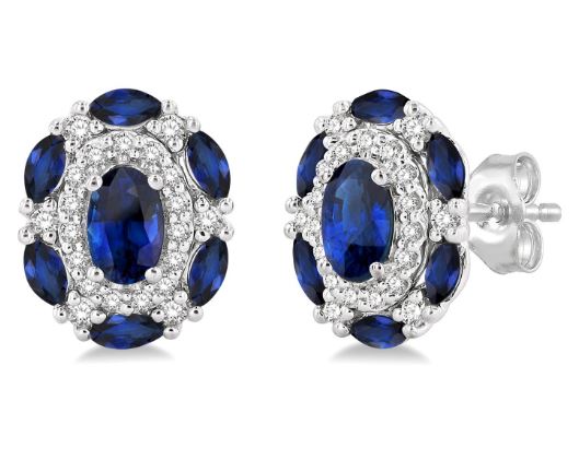 Oval sapphire and diamond stud earrings.