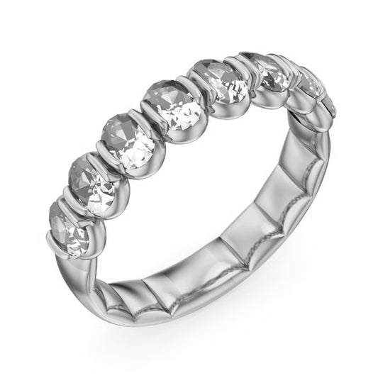 Round diamond wedding band, yellow gold setting.