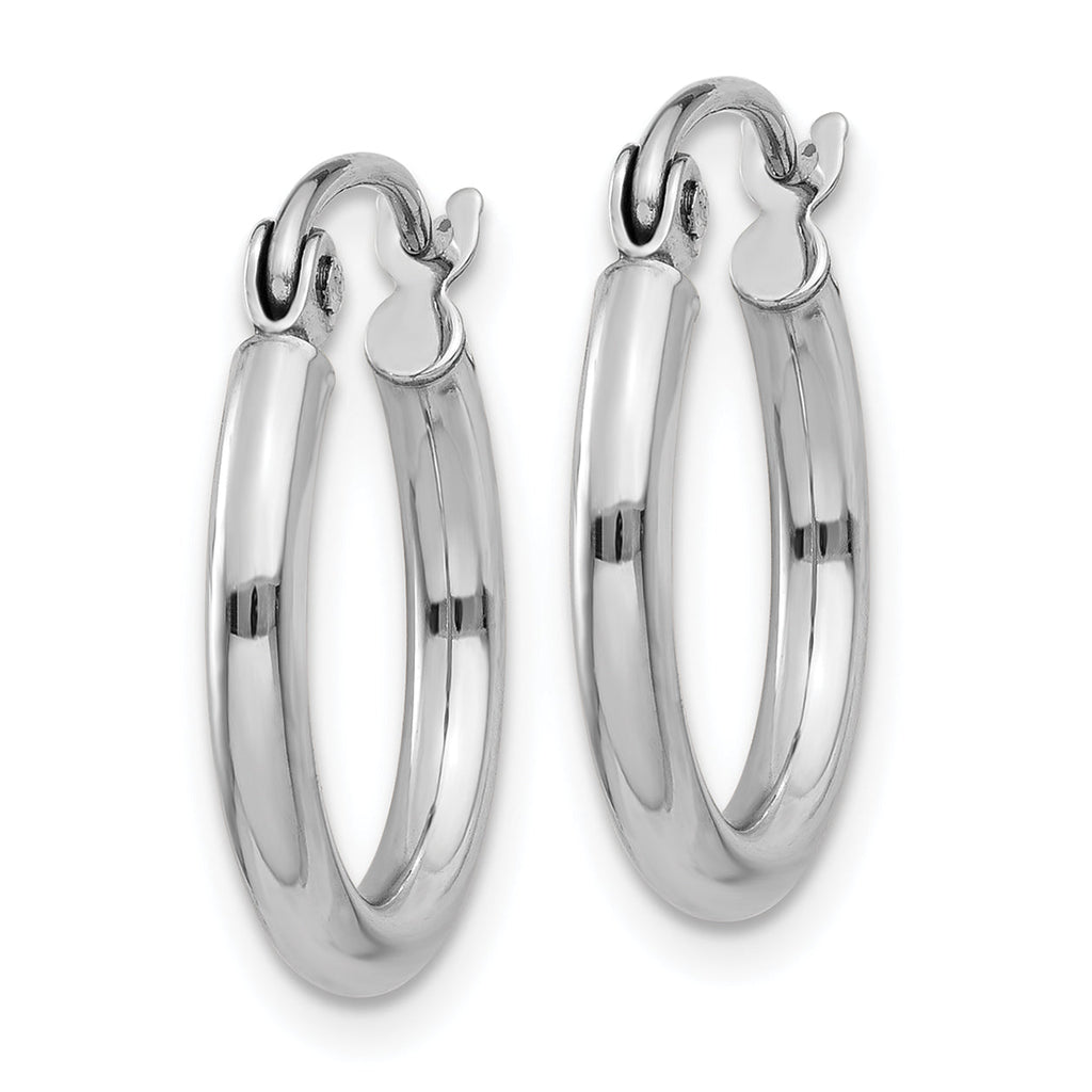 14K white gold polished hoop earrings.
