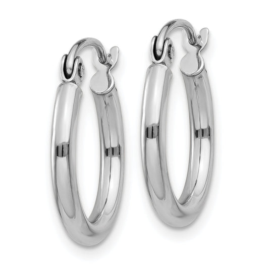 14K white gold polished hoop earrings.