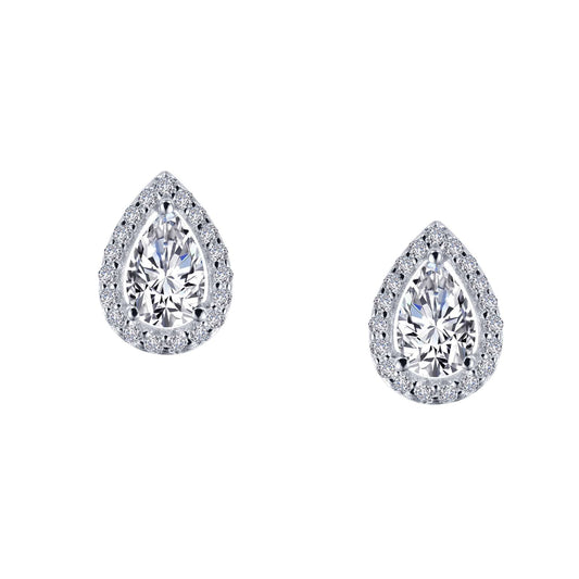 Pear-shaped simulated diamond earrings, platinum silver.