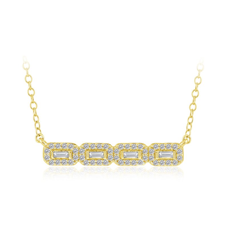 Bar necklace with rectangular diamond shapes.