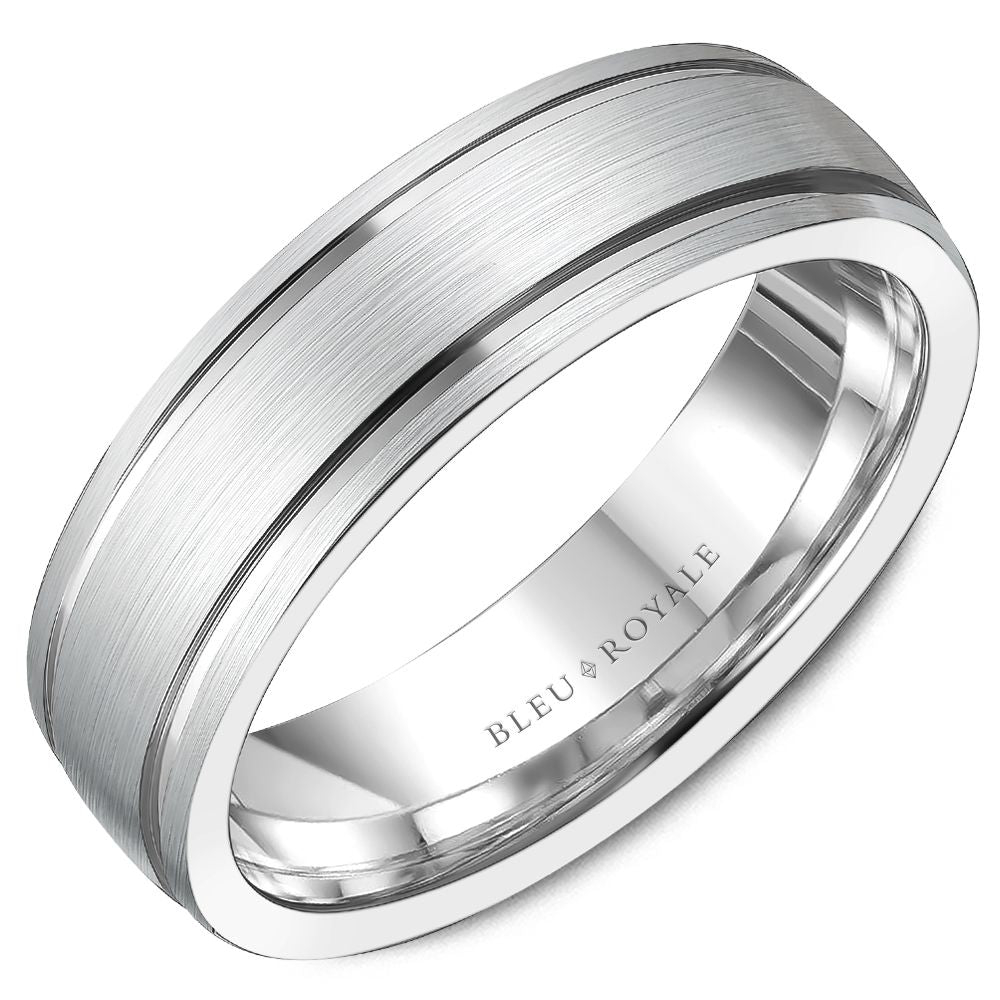 14K white gold band, polished satin finish.