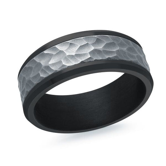 Tantalum band, black-grey, satin-hammered finish.